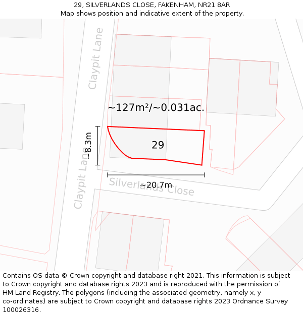 29, SILVERLANDS CLOSE, FAKENHAM, NR21 8AR: Plot and title map