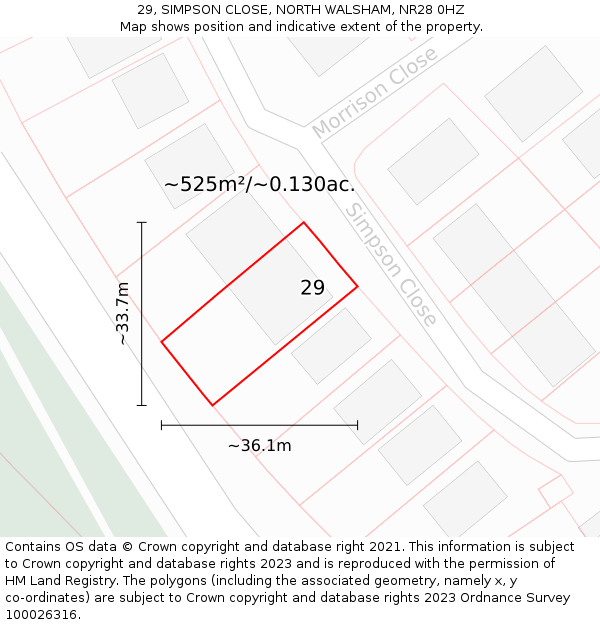 29, SIMPSON CLOSE, NORTH WALSHAM, NR28 0HZ: Plot and title map