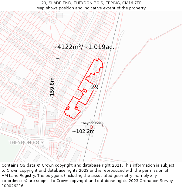 29, SLADE END, THEYDON BOIS, EPPING, CM16 7EP: Plot and title map