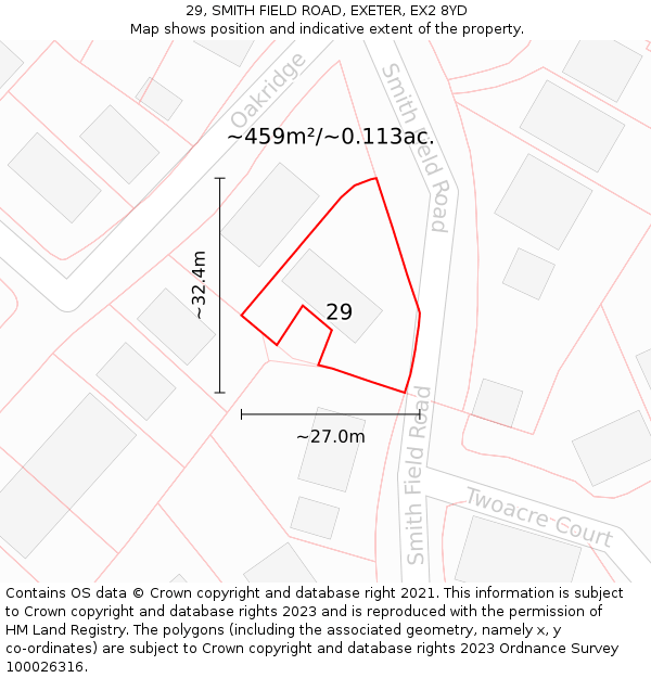 29, SMITH FIELD ROAD, EXETER, EX2 8YD: Plot and title map