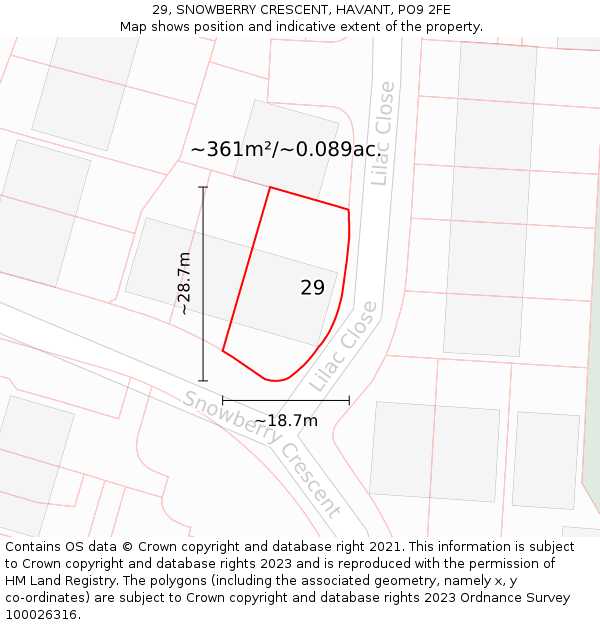 29, SNOWBERRY CRESCENT, HAVANT, PO9 2FE: Plot and title map