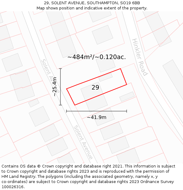 29, SOLENT AVENUE, SOUTHAMPTON, SO19 6BB: Plot and title map