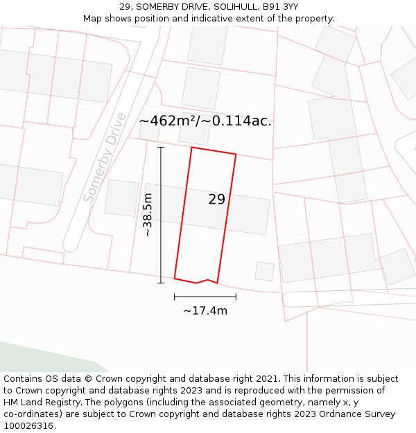 29, SOMERBY DRIVE, SOLIHULL, B91 3YY: Plot and title map