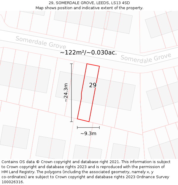 29, SOMERDALE GROVE, LEEDS, LS13 4SD: Plot and title map