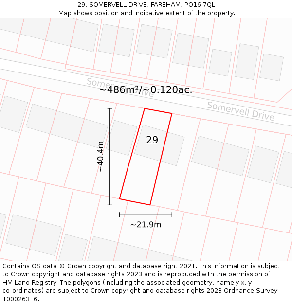 29, SOMERVELL DRIVE, FAREHAM, PO16 7QL: Plot and title map