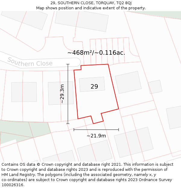 29, SOUTHERN CLOSE, TORQUAY, TQ2 8QJ: Plot and title map