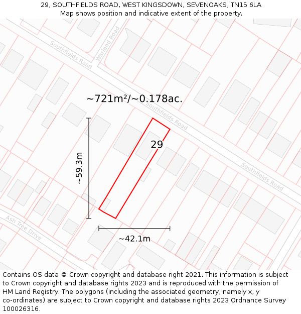 29, SOUTHFIELDS ROAD, WEST KINGSDOWN, SEVENOAKS, TN15 6LA: Plot and title map