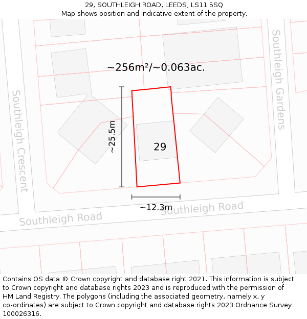 29, SOUTHLEIGH ROAD, LEEDS, LS11 5SQ: Plot and title map