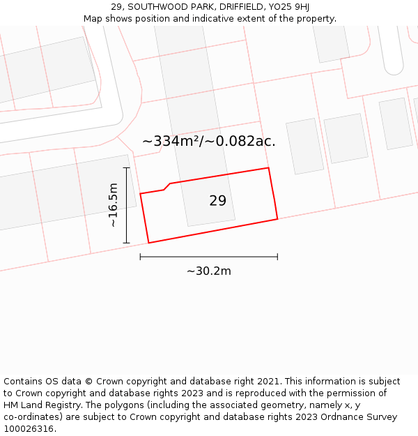 29, SOUTHWOOD PARK, DRIFFIELD, YO25 9HJ: Plot and title map
