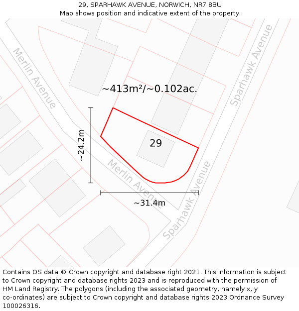 29, SPARHAWK AVENUE, NORWICH, NR7 8BU: Plot and title map