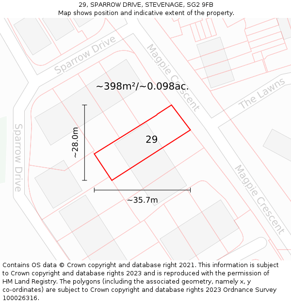 29, SPARROW DRIVE, STEVENAGE, SG2 9FB: Plot and title map