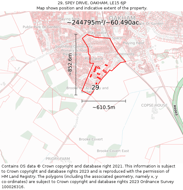 29, SPEY DRIVE, OAKHAM, LE15 6JP: Plot and title map