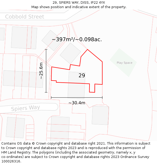 29, SPIERS WAY, DISS, IP22 4YX: Plot and title map