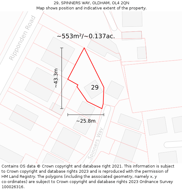 29, SPINNERS WAY, OLDHAM, OL4 2QN: Plot and title map