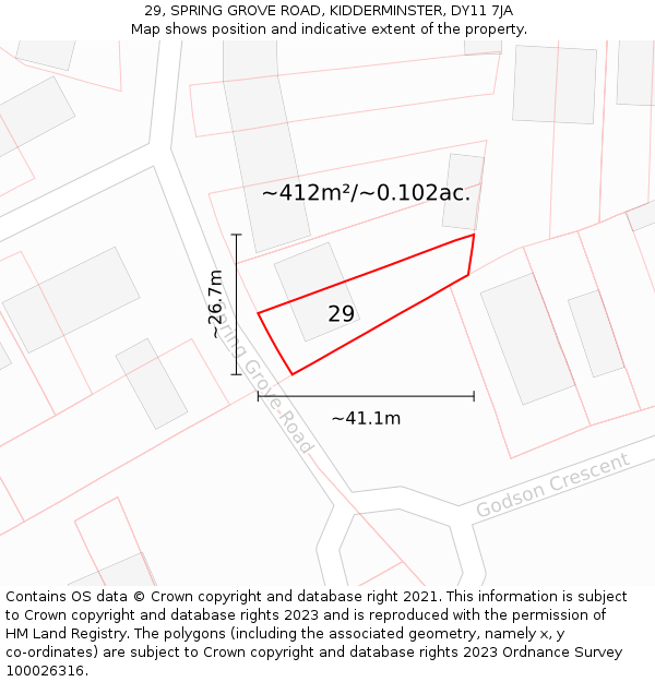 29, SPRING GROVE ROAD, KIDDERMINSTER, DY11 7JA: Plot and title map