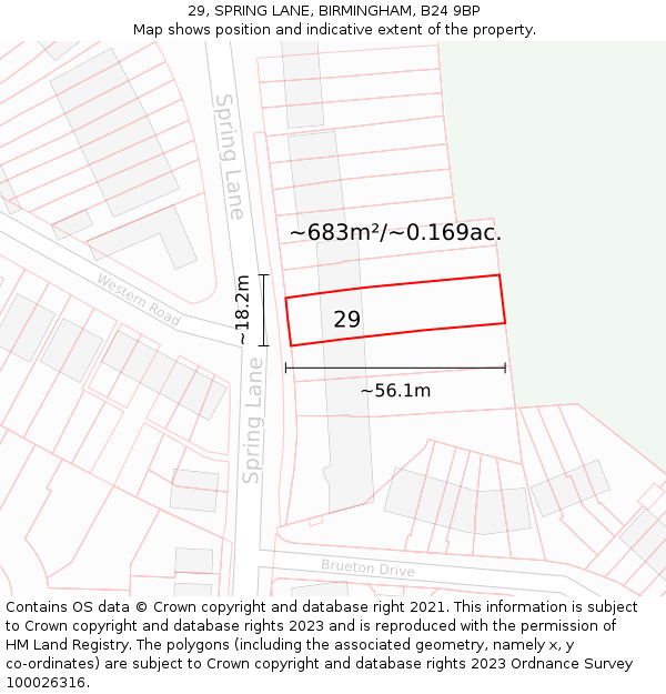 29, SPRING LANE, BIRMINGHAM, B24 9BP: Plot and title map