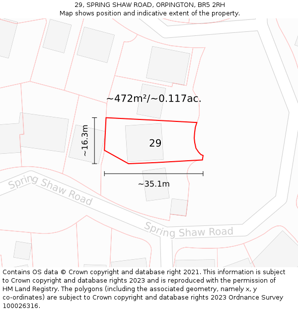 29, SPRING SHAW ROAD, ORPINGTON, BR5 2RH: Plot and title map