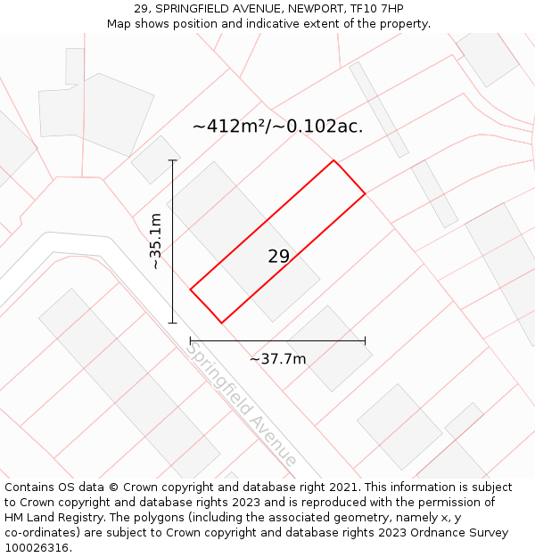 29, SPRINGFIELD AVENUE, NEWPORT, TF10 7HP: Plot and title map