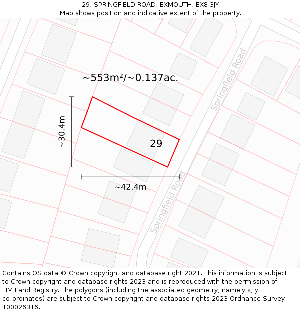 29, SPRINGFIELD ROAD, EXMOUTH, EX8 3JY: Plot and title map