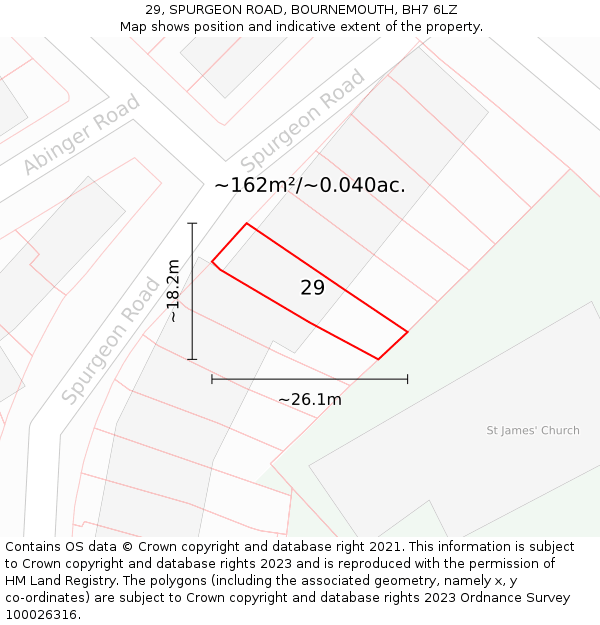29, SPURGEON ROAD, BOURNEMOUTH, BH7 6LZ: Plot and title map