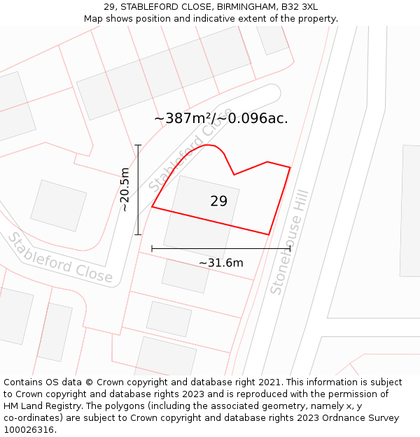 29, STABLEFORD CLOSE, BIRMINGHAM, B32 3XL: Plot and title map