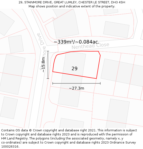 29, STAINMORE DRIVE, GREAT LUMLEY, CHESTER LE STREET, DH3 4SH: Plot and title map