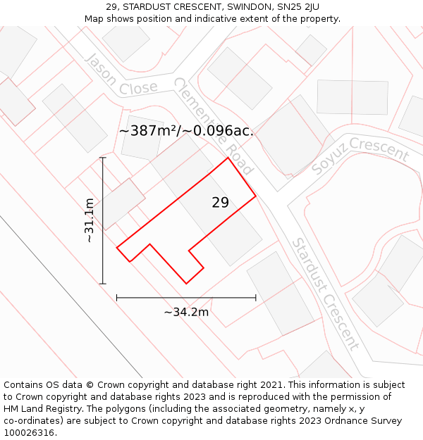 29, STARDUST CRESCENT, SWINDON, SN25 2JU: Plot and title map