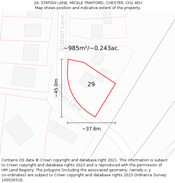 29, STATION LANE, MICKLE TRAFFORD, CHESTER, CH2 4EH: Plot and title map