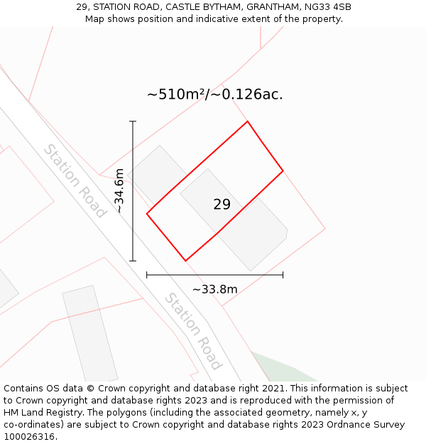 29, STATION ROAD, CASTLE BYTHAM, GRANTHAM, NG33 4SB: Plot and title map