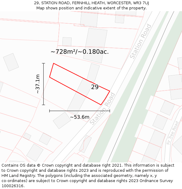 29, STATION ROAD, FERNHILL HEATH, WORCESTER, WR3 7UJ: Plot and title map