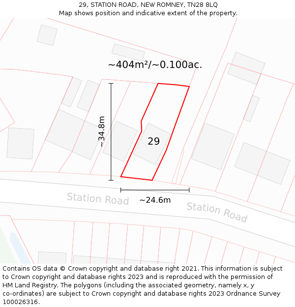 29, STATION ROAD, NEW ROMNEY, TN28 8LQ: Plot and title map