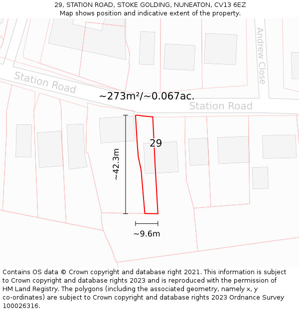 29, STATION ROAD, STOKE GOLDING, NUNEATON, CV13 6EZ: Plot and title map