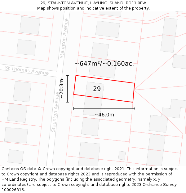 29, STAUNTON AVENUE, HAYLING ISLAND, PO11 0EW: Plot and title map