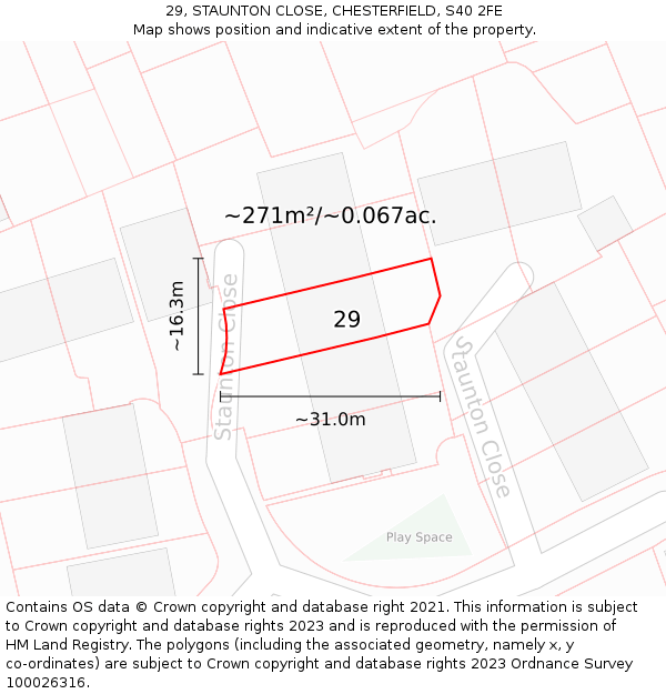 29, STAUNTON CLOSE, CHESTERFIELD, S40 2FE: Plot and title map