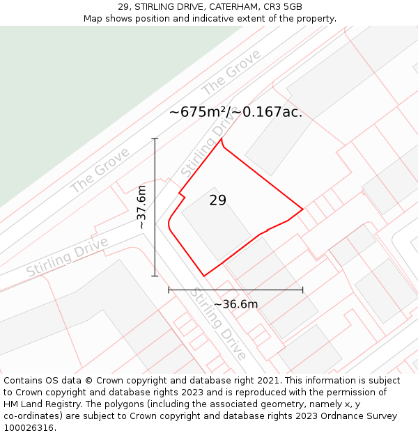 29, STIRLING DRIVE, CATERHAM, CR3 5GB: Plot and title map