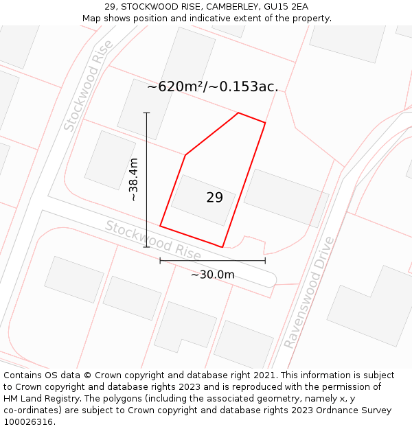 29, STOCKWOOD RISE, CAMBERLEY, GU15 2EA: Plot and title map