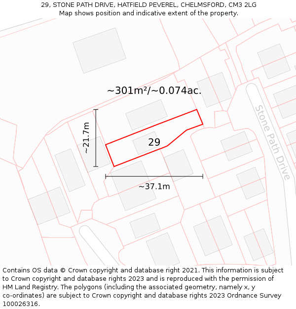 29, STONE PATH DRIVE, HATFIELD PEVEREL, CHELMSFORD, CM3 2LG: Plot and title map