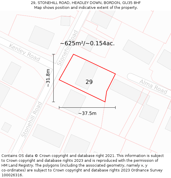 29, STONEHILL ROAD, HEADLEY DOWN, BORDON, GU35 8HF: Plot and title map