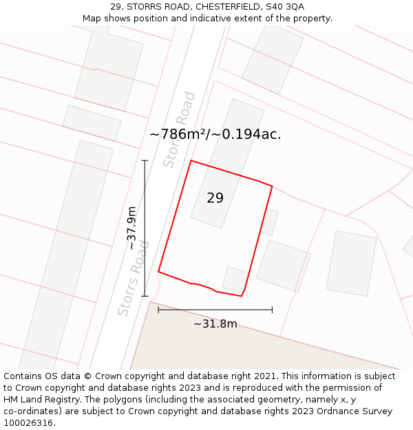 29, STORRS ROAD, CHESTERFIELD, S40 3QA: Plot and title map