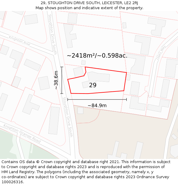 29, STOUGHTON DRIVE SOUTH, LEICESTER, LE2 2RJ: Plot and title map