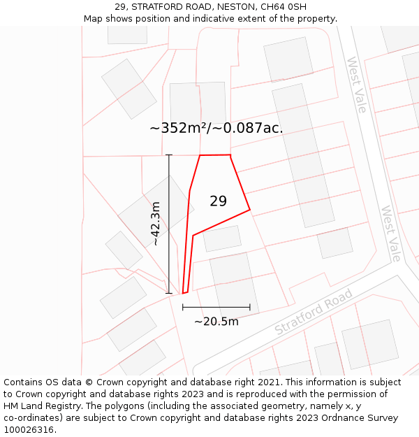 29, STRATFORD ROAD, NESTON, CH64 0SH: Plot and title map