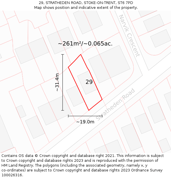29, STRATHEDEN ROAD, STOKE-ON-TRENT, ST6 7PD: Plot and title map