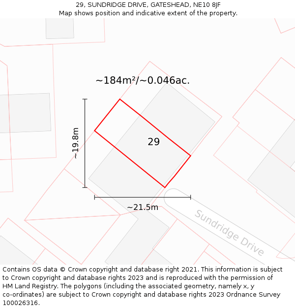 29, SUNDRIDGE DRIVE, GATESHEAD, NE10 8JF: Plot and title map