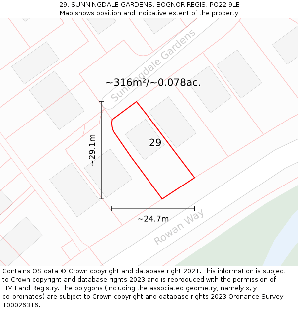 29, SUNNINGDALE GARDENS, BOGNOR REGIS, PO22 9LE: Plot and title map