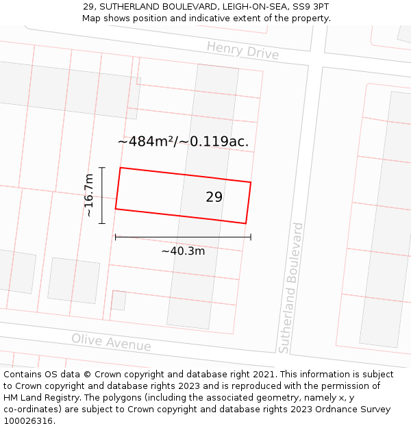 29, SUTHERLAND BOULEVARD, LEIGH-ON-SEA, SS9 3PT: Plot and title map
