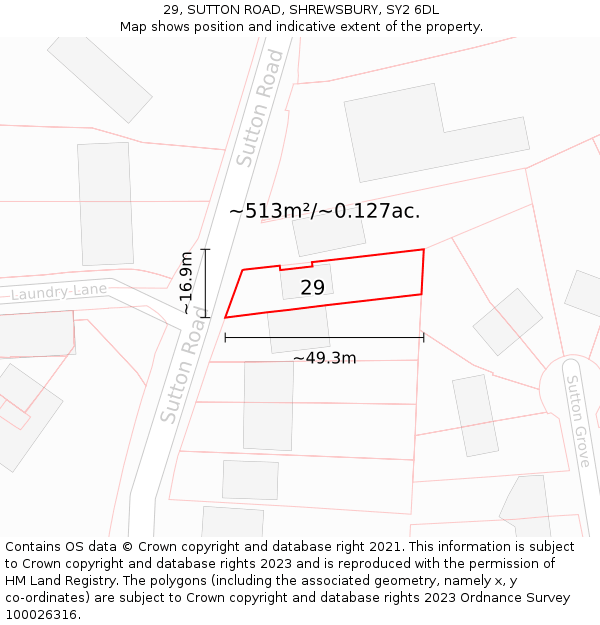 29, SUTTON ROAD, SHREWSBURY, SY2 6DL: Plot and title map