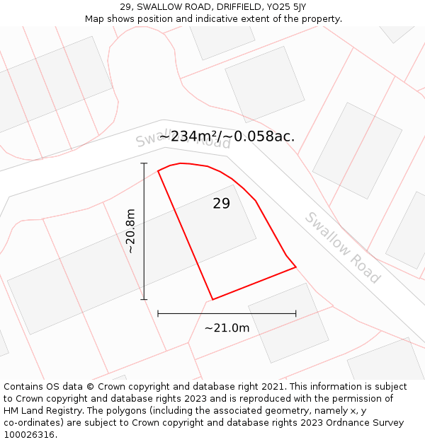 29, SWALLOW ROAD, DRIFFIELD, YO25 5JY: Plot and title map