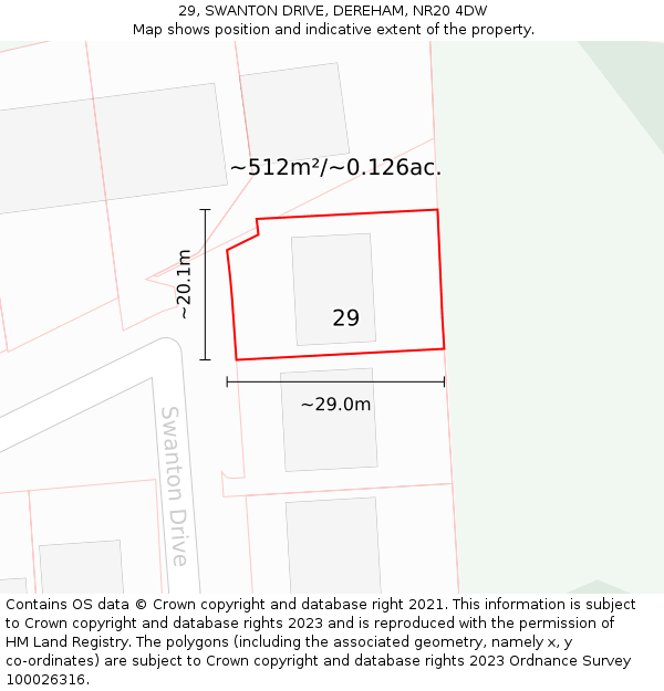 29, SWANTON DRIVE, DEREHAM, NR20 4DW: Plot and title map