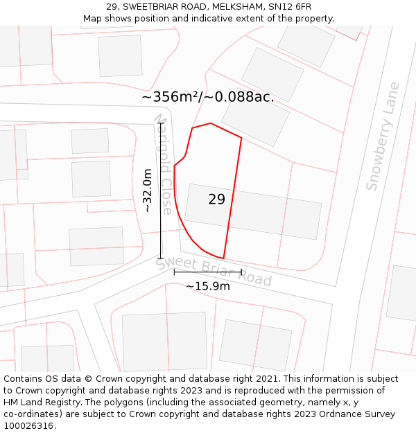 29, SWEETBRIAR ROAD, MELKSHAM, SN12 6FR: Plot and title map