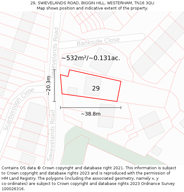 29, SWIEVELANDS ROAD, BIGGIN HILL, WESTERHAM, TN16 3QU: Plot and title map